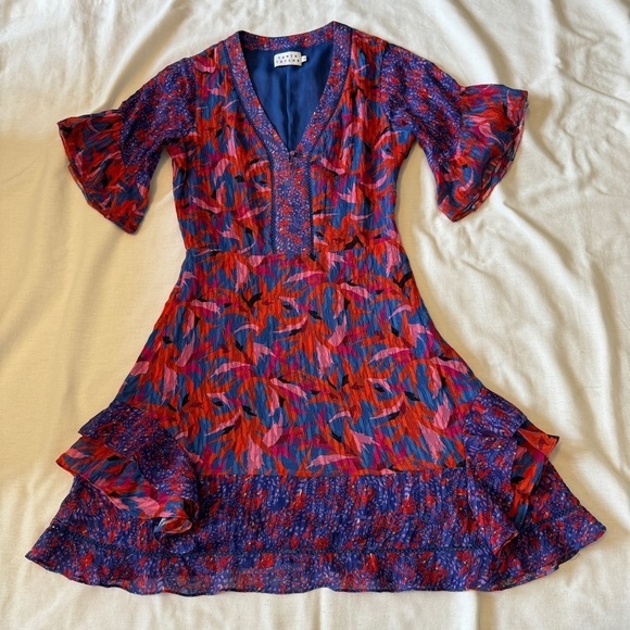 Tanya Taylor 0 Silk Blend Blue & Pink Mini Dress ~ Flirty Flutter Fairy Party - Picture 3 of 9